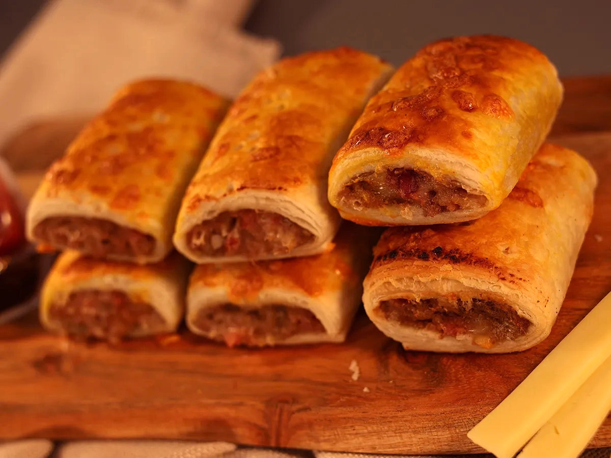MINI CHEESE BACON SAUSAGE ROLLS BOX 6
