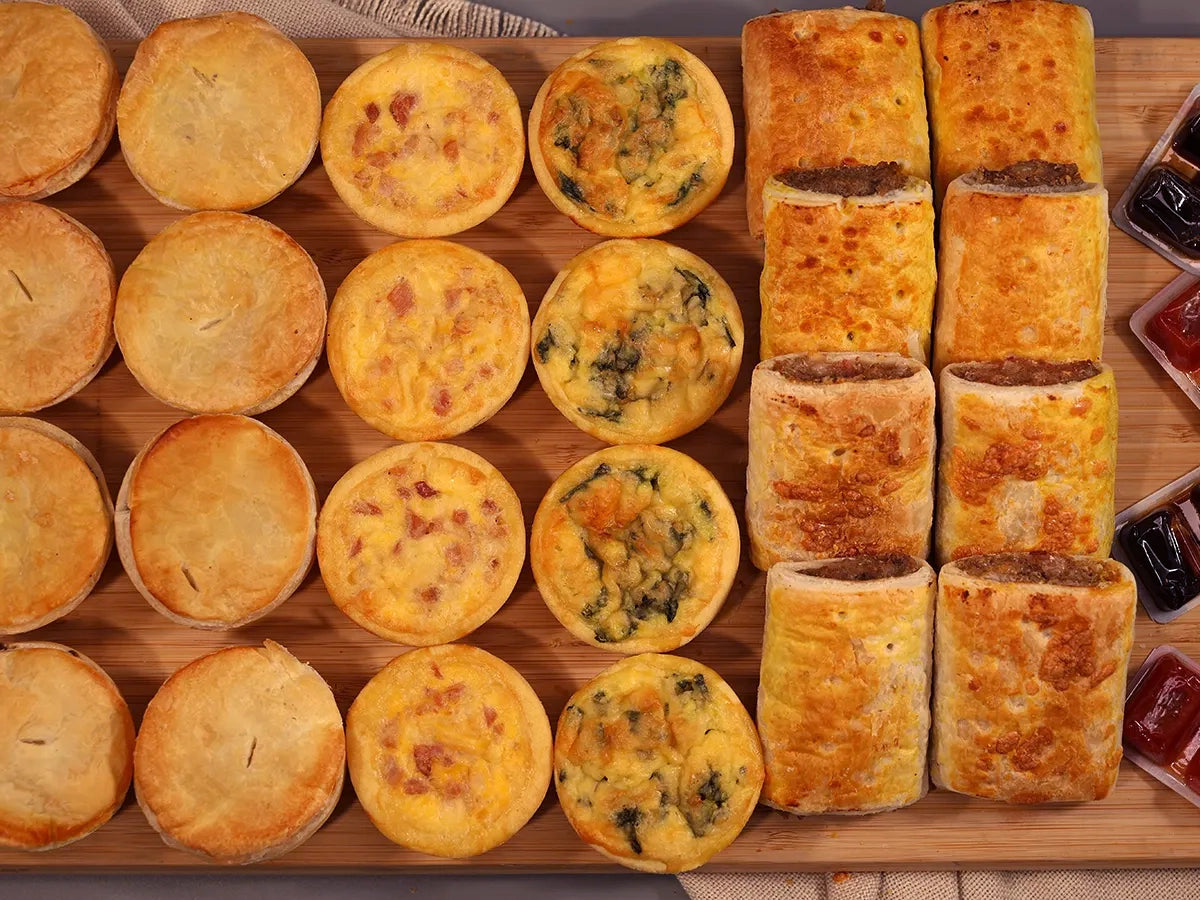 PARTY MIXED MINI PIES SAUSAGE ROLLS & QUICHES PLATTER 18