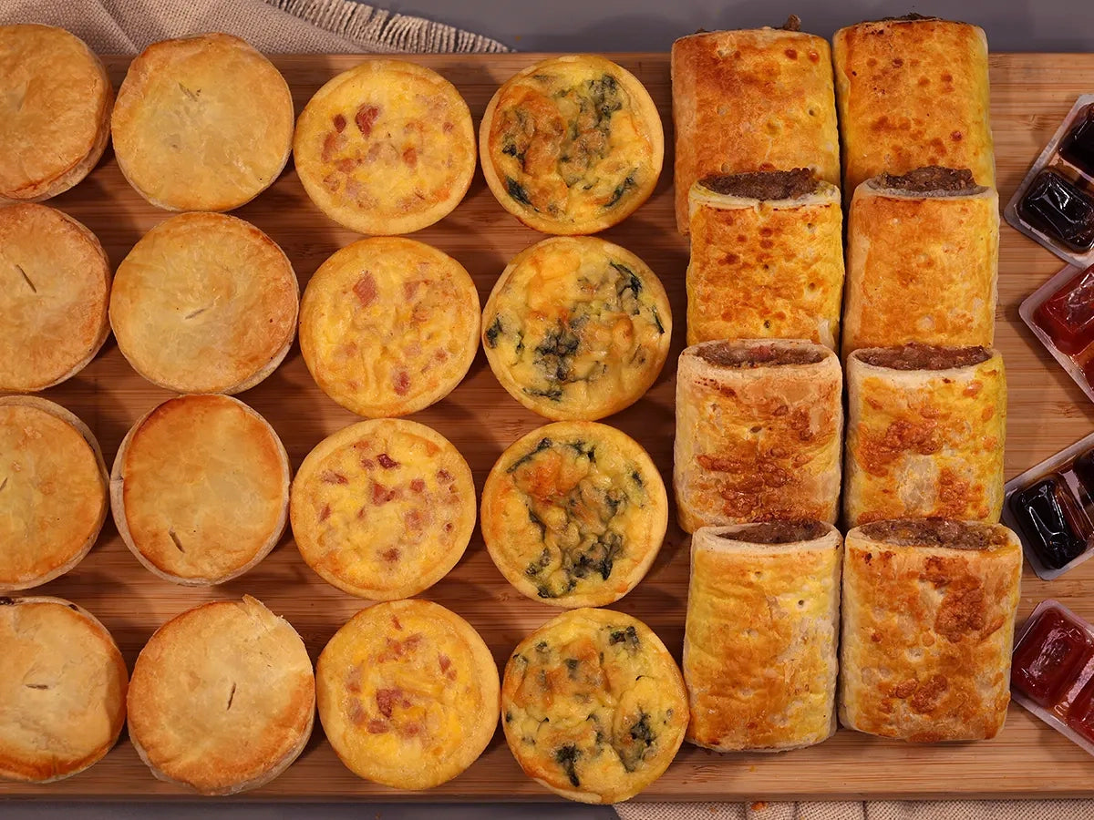 PARTY MIXED MINI PIES SAUSAGE ROLLS & QUICHES PLATTER 18